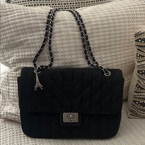 Karl Lagerfeld Black Quilted Denim Shoulder Bag